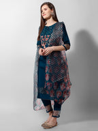 Hand Embroidered Kurta With Pant And Organza Dupatta Set Premium, Multicolor - Hiral Fashion - Distacart