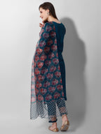 Hand Embroidered Kurta With Pant And Organza Dupatta Set Premium, Multicolor - Hiral Fashion - Distacart