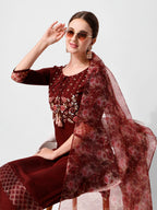 Hand Embroidered Kurta With Pant And Dupatta Set Premium, Multicolor - Hiral Fashion - Distacart