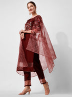 Hand Embroidered Kurta With Pant And Dupatta Set Premium, Multicolor - Hiral Fashion - Distacart