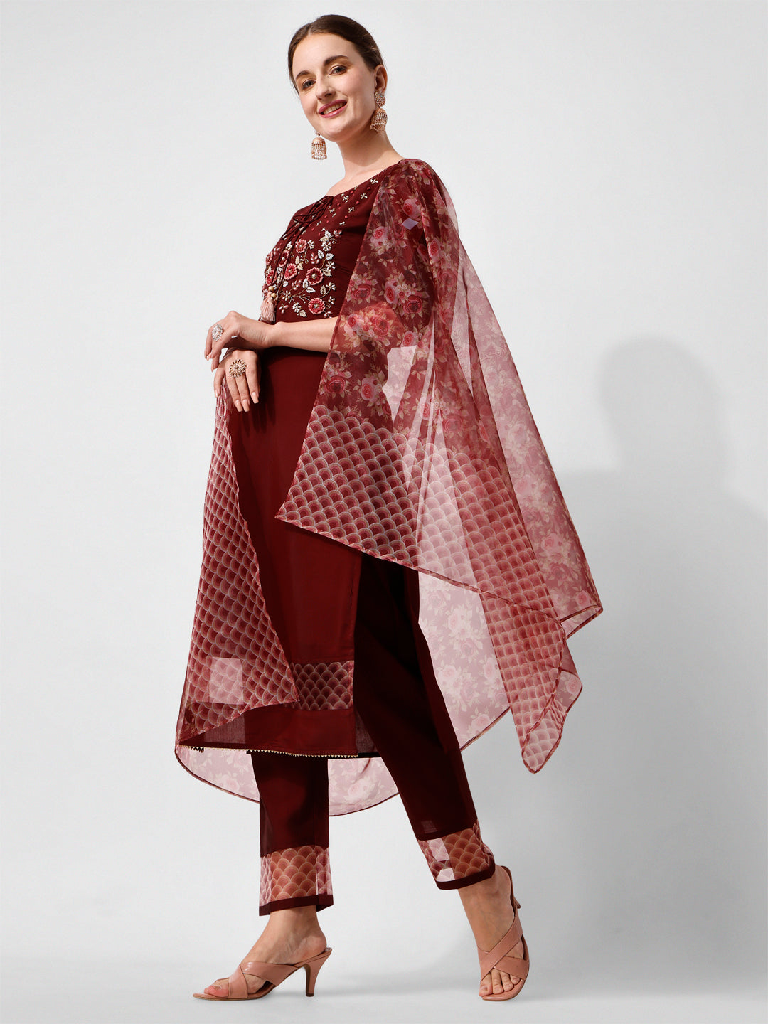 Hand Embroidered Kurta With Pant And Dupatta Set Premium, Multicolor - Hiral Fashion - Distacart