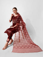 Hand Embroidered Kurta With Pant And Dupatta Set Premium, Multicolor - Hiral Fashion - Distacart