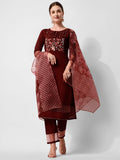 Hand Embroidered Kurta With Pant And Dupatta Set Premium, Multicolor - Hiral Fashion - Distacart