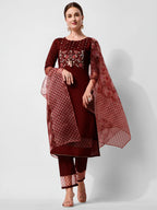 Hand Embroidered Kurta With Pant And Dupatta Set Premium, Multicolor - Hiral Fashion - Distacart