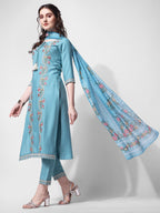 Embroidered Rayon Sequined Kurta With Pant & Dupatta Set Premium, Multicolor - Hiral Fashion