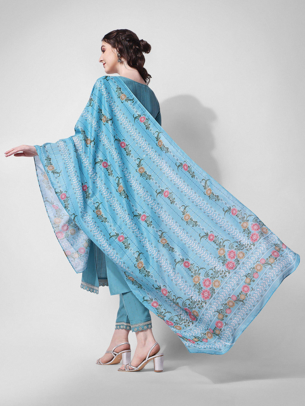 Embroidered Rayon Sequined Kurta With Pant & Dupatta Set Premium, Multicolor - Hiral Fashion