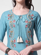 Embroidered Rayon Sequined Kurta With Pant & Dupatta Set Premium, Multicolor - Hiral Fashion