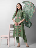 Embroidered Rayon Sequined Green Kurta With Pant & Dupatta Set Premium, Multicolor - Hiral Fashion - Distacart
