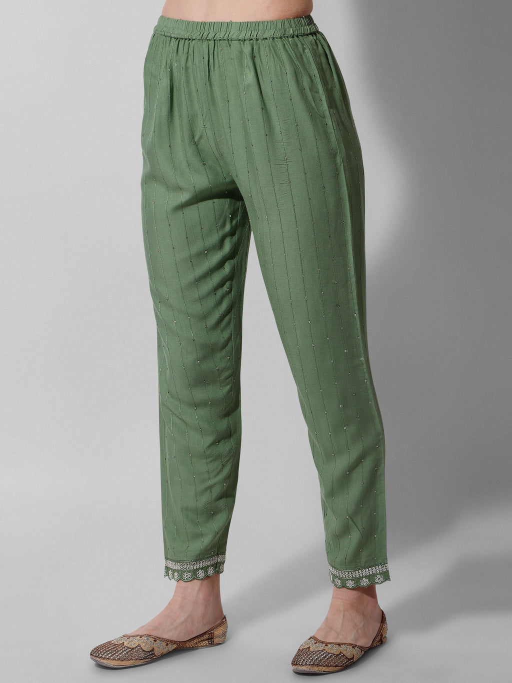Embroidered Rayon Sequined Green Kurta With Pant & Dupatta Set Premium, Multicolor - Hiral Fashion - Distacart