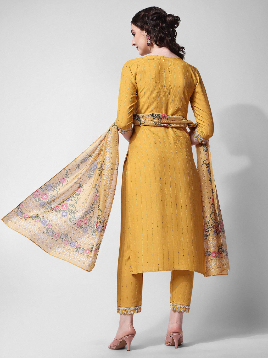 Embroidered Rayon Sequined Kurta With Pant & Dupatta Set Premium, Multicolor - Hiral Fashion - Distacart