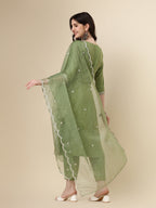 Embroidered Kurta With Pant And Dupatta Set, Multicolor - Hiral Fashion - Distacart