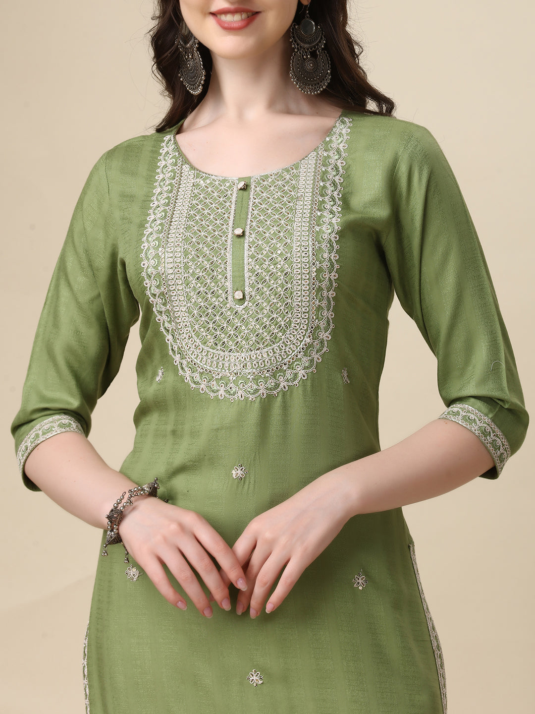 Embroidered Kurta With Pant And Dupatta Set, Multicolor - Hiral Fashion - Distacart