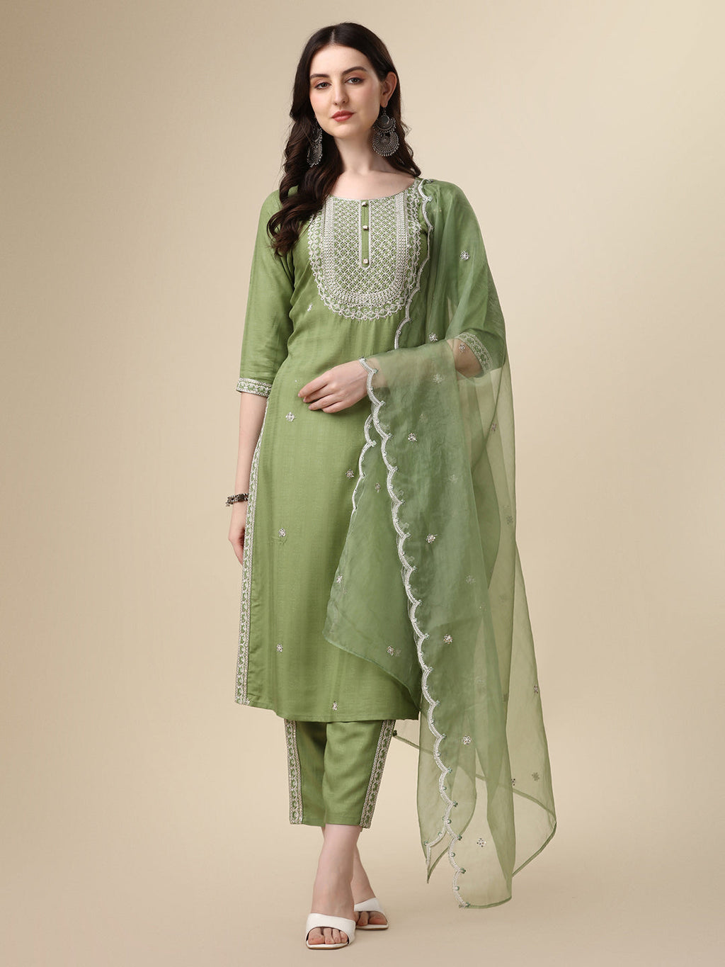Embroidered Kurta With Pant And Dupatta Set, Multicolor - Hiral Fashion - Distacart