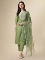 Embroidered Kurta With Pant And Dupatta Set, Multicolor - Hiral Fashion - Distacart