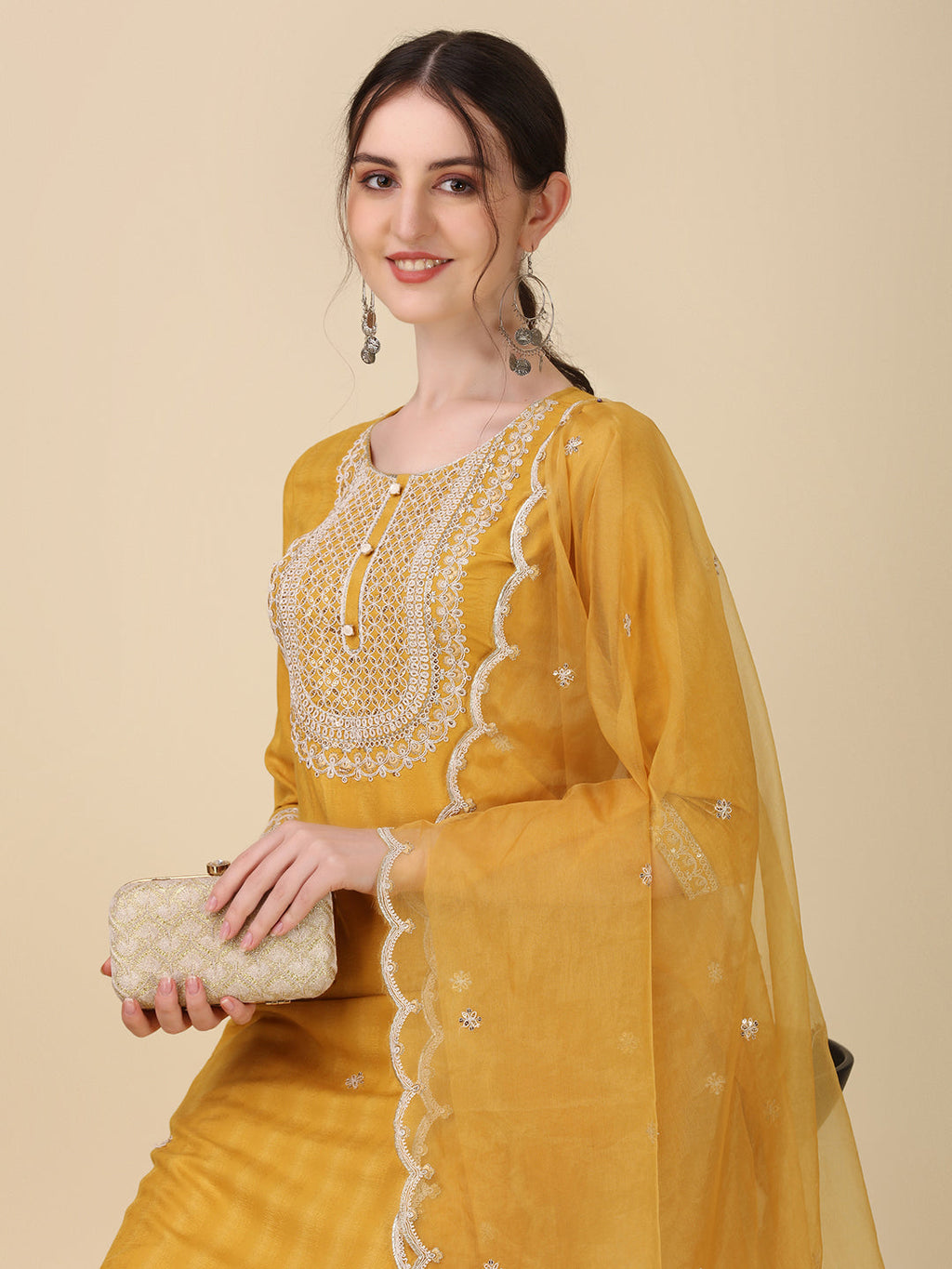 Embroidered Kurta With Pant And Dupatta Set Premium, Multicolor - Hiral Fashion - Distacart