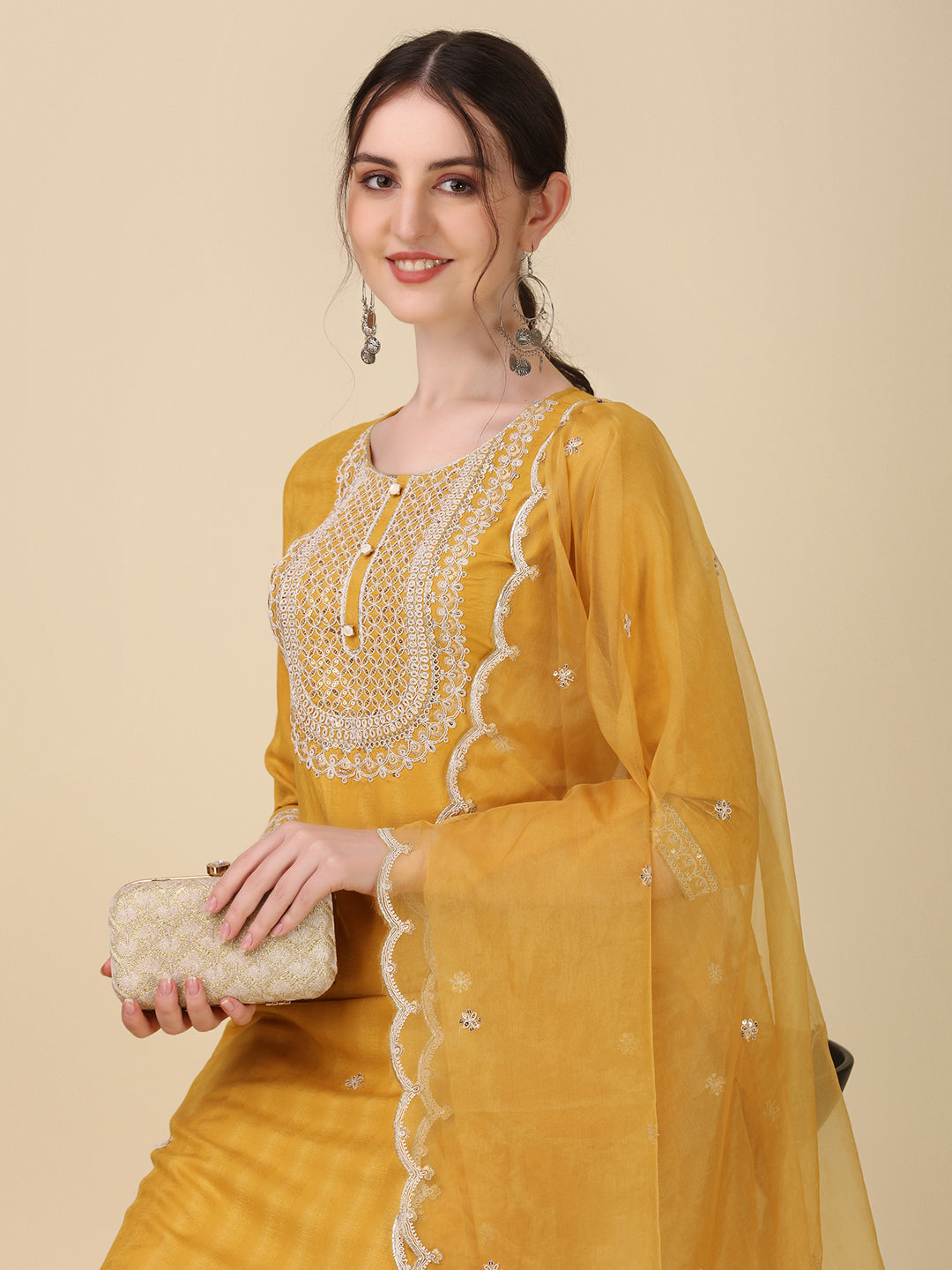 Embroidered Kurta With Pant And Dupatta Set Premium, Multicolor - Hiral Fashion - Distacart