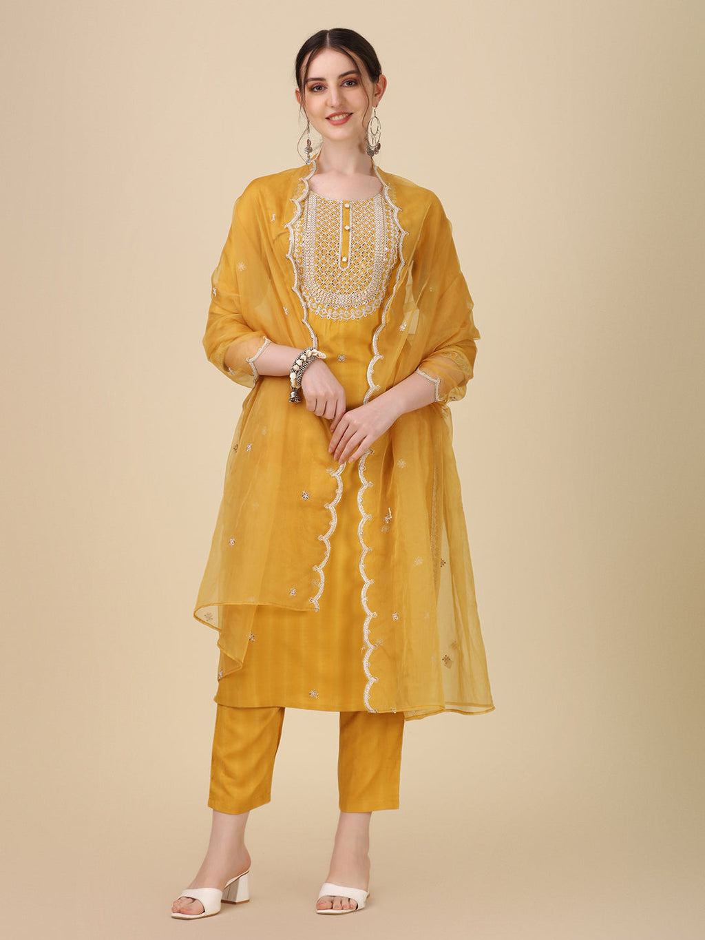 Embroidered Kurta With Pant And Dupatta Set Premium, Multicolor - Hiral Fashion - Distacart