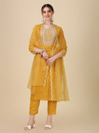 Embroidered Kurta With Pant And Dupatta Set Premium, Multicolor - Hiral Fashion - Distacart