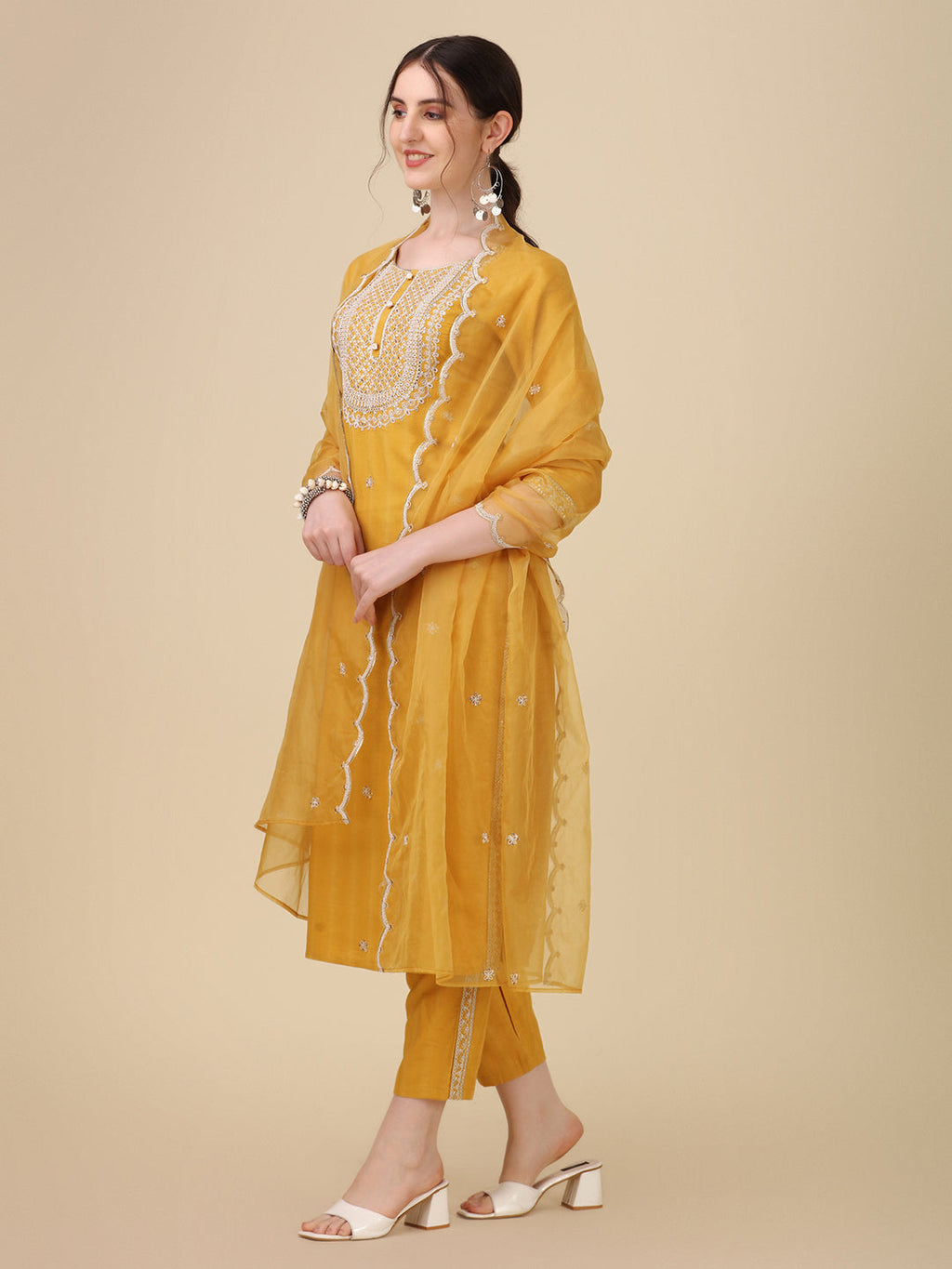 Embroidered Kurta With Pant And Dupatta Set Premium, Multicolor - Hiral Fashion - Distacart