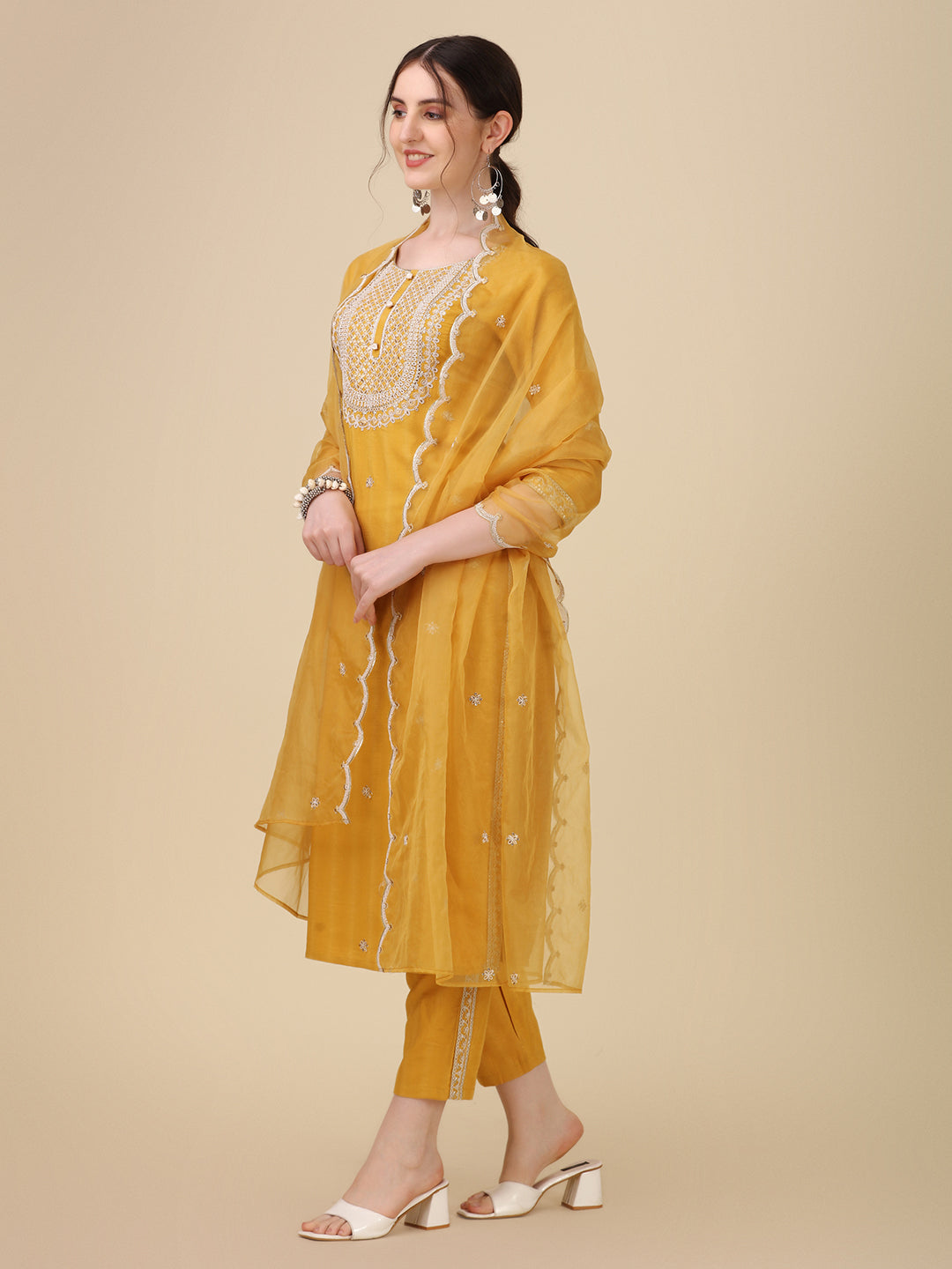 Embroidered Kurta With Pant And Dupatta Set Premium, Multicolor - Hiral Fashion - Distacart