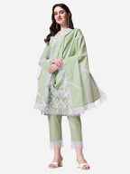 Lucknawi Embroidered Kurta With Pant & Dupatta Set, Multicolor - Hiral Fashion - Distacart