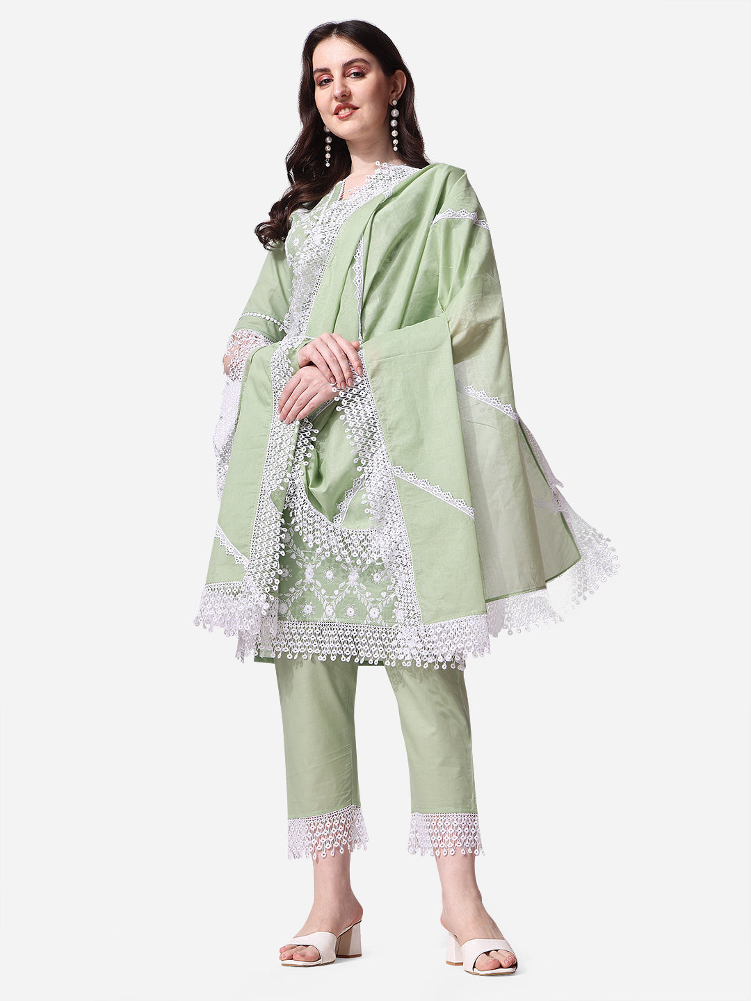 Lucknawi Embroidered Kurta With Pant & Dupatta Set, Multicolor - Hiral Fashion - Distacart