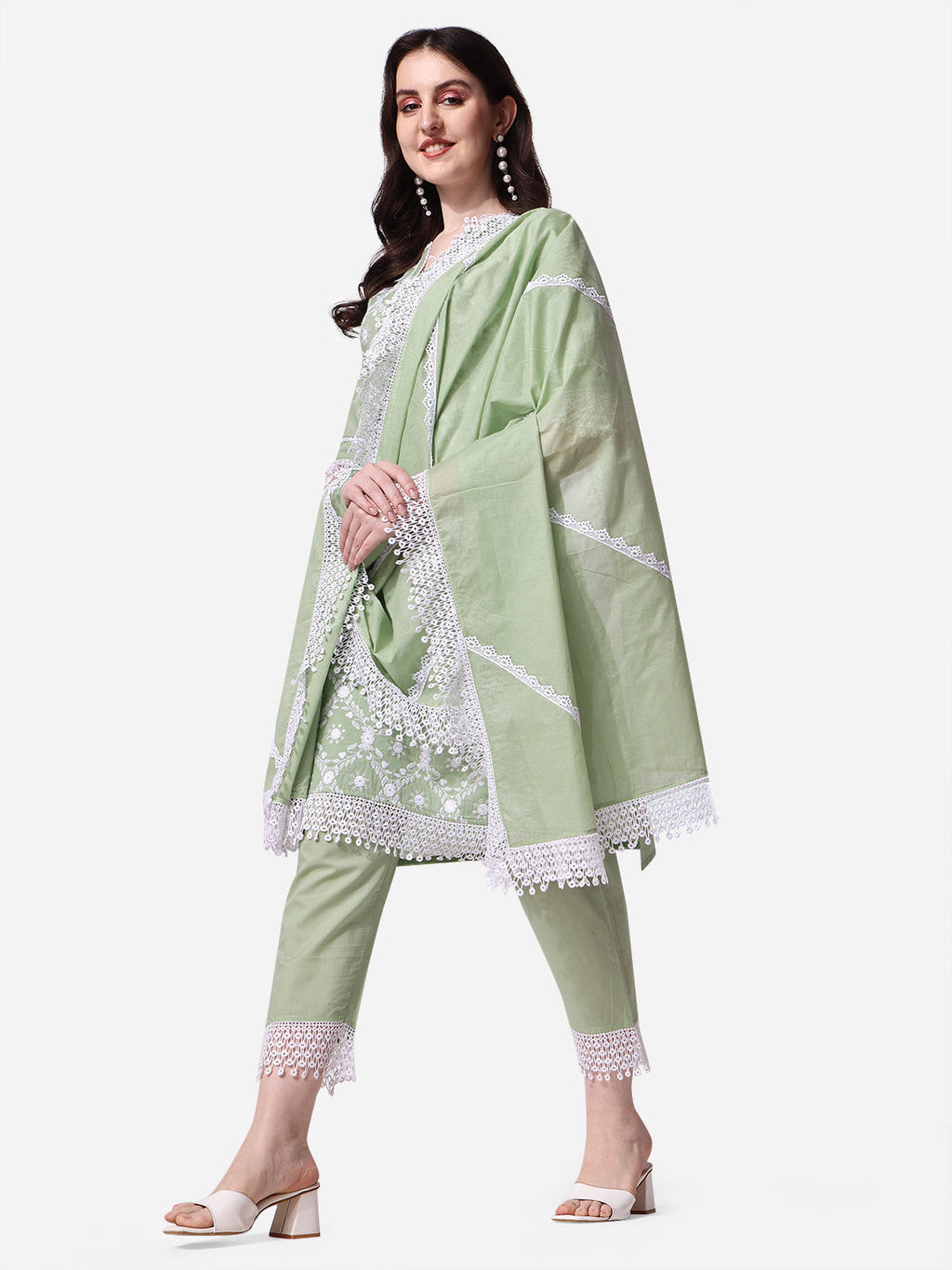 Lucknawi Embroidered Kurta With Pant & Dupatta Set, Multicolor - Hiral Fashion - Distacart