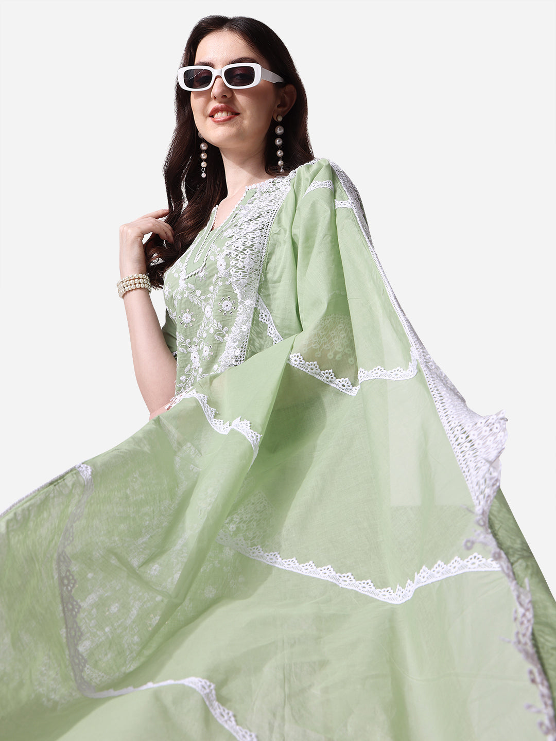 Lucknawi Embroidered Kurta With Pant & Dupatta Set, Multicolor - Hiral Fashion - Distacart