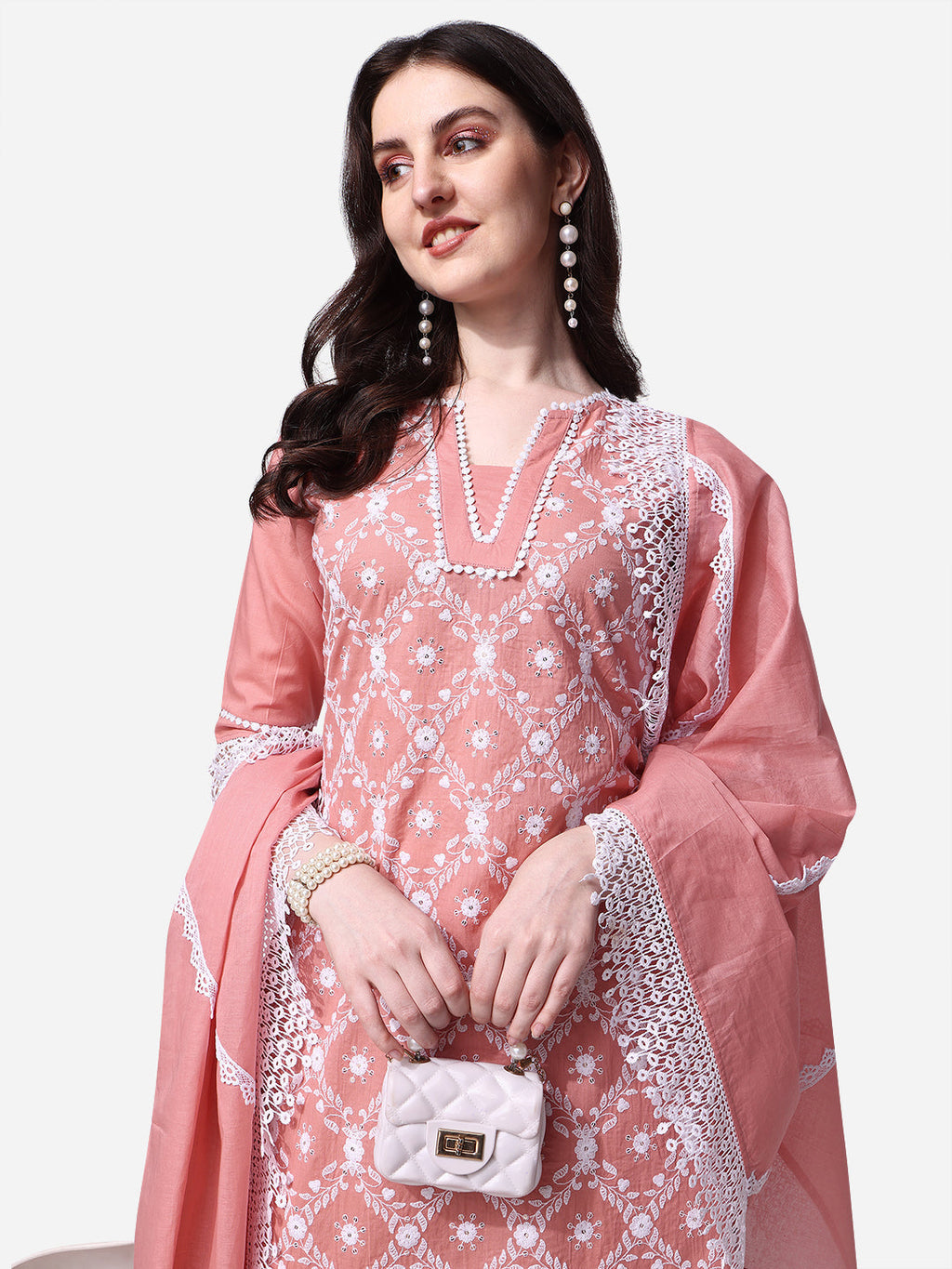 Lucknawi Embroidered Kurta With Pant & Dupatta Set, Multicolor - Hiral Fashion - Distacart