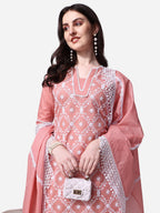 Lucknawi Embroidered Kurta With Pant & Dupatta Set, Multicolor - Hiral Fashion - Distacart