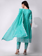 Nayra Cut Chikankari Embroidered Kurta With Pant And Dupatta Set, Multicolor - Hiral Fashion