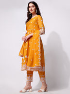 Nayra Cut Chikankari Embroidered Kurta With Pant And Dupatta Set, Multicolor - Hiral Fashion