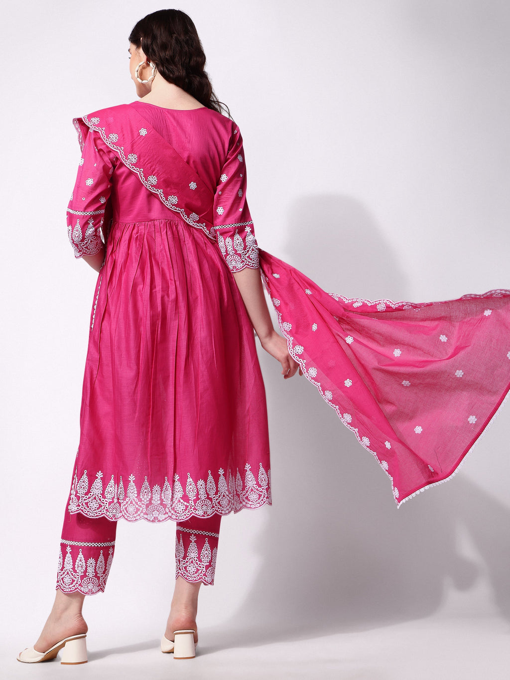 Nayra Cut Chikankari Embroidered Kurta With Pant And Dupatta Set, Multicolor - Hiral Fashion - Distacart