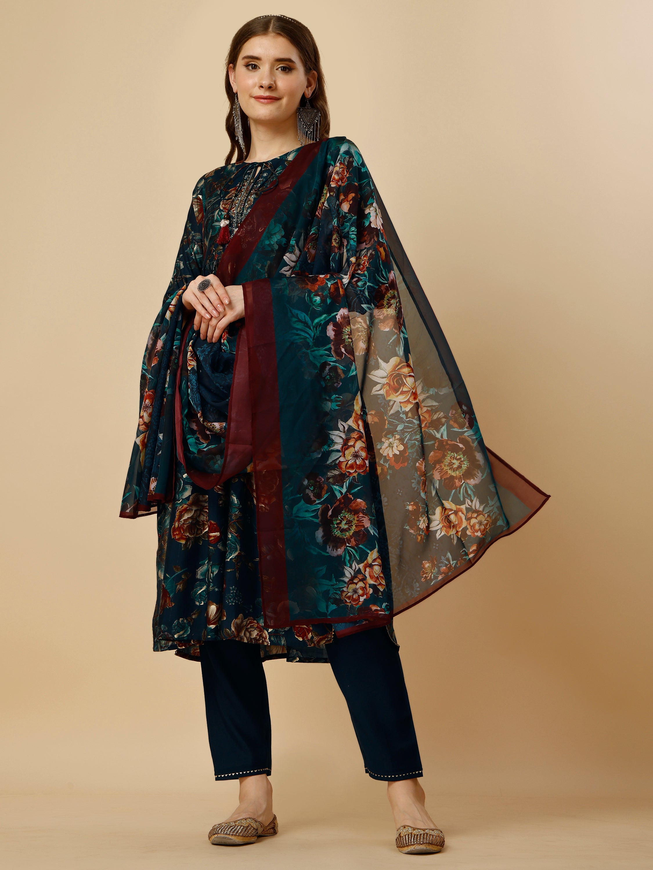 Nayara Cut Kurta With Pant And Dupatta Set, Multicolor - Hiral Fashion - Distacart