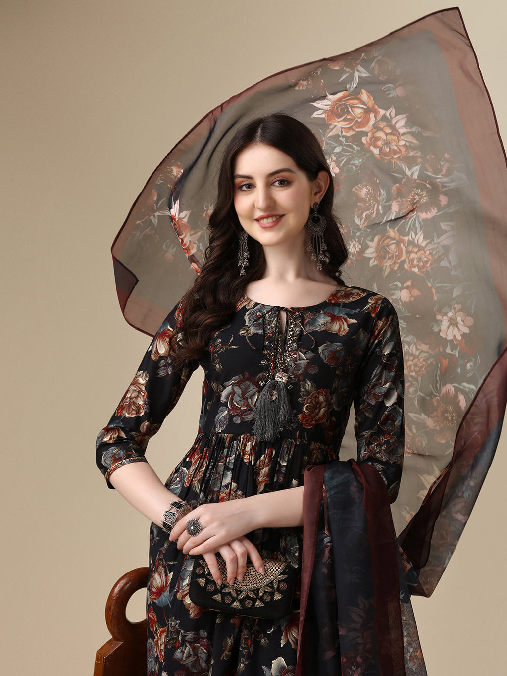 Nayra Cut Printed Kurta With Pant And Dupatta Set, Multicolor - Hiral Fashion - Distacart