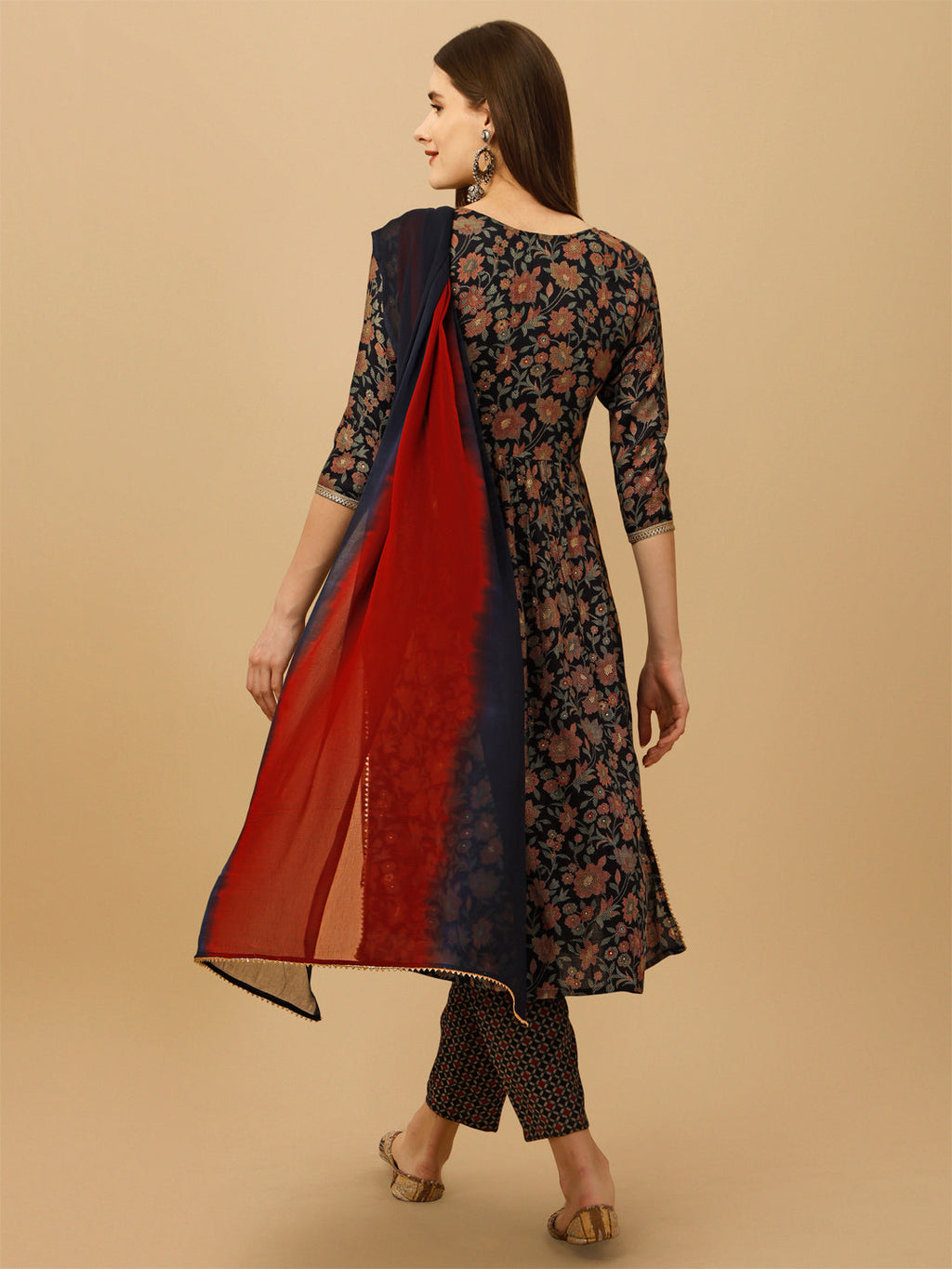 Nayra Cut Embroidered Kurta With Pant And Dupatta Set, Multicolor - Hiral Fashion - Distacart