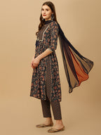 Nayra Cut Embroidered Kurta With Pant And Dupatta Set, Multicolor - Hiral Fashion - Distacart