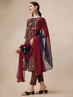 Embroidered Kurta With Pant And Dupatta Set, Multicolor - Hiral Fashion - Distacart