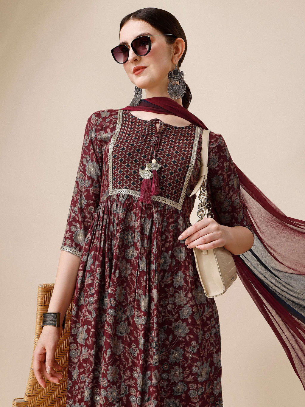 Embroidered Kurta With Pant And Dupatta Set, Multicolor - Hiral Fashion - Distacart