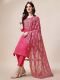 Embroidered Kurta With Pant And Dupatta Set, Multicolor - Hiral Fashion - Distacart