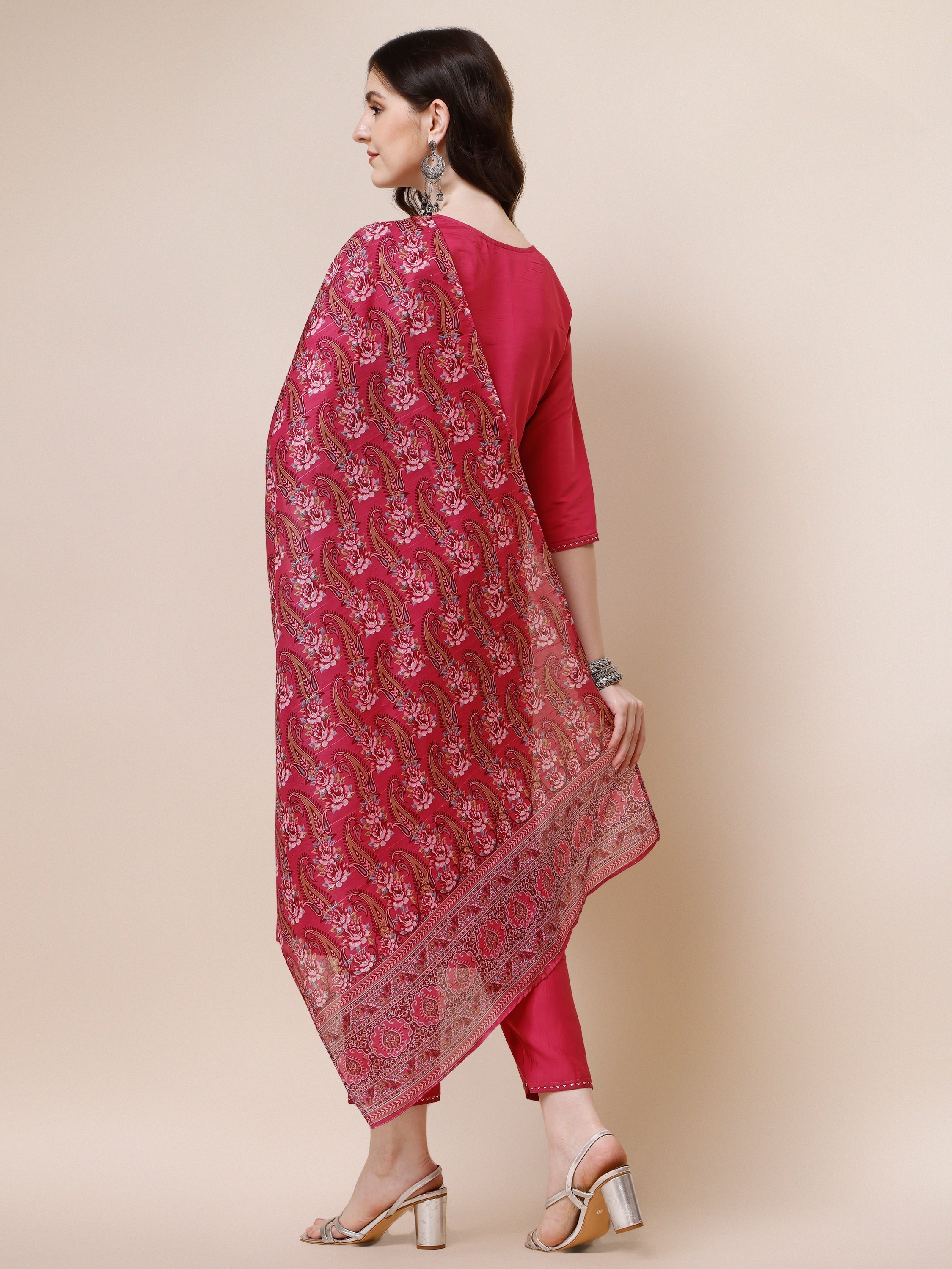Embroidered Kurta With Pant And Dupatta Set, Multicolor - Hiral Fashion - Distacart