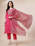 Embroidered Kurta With Pant And Dupatta Set, Multicolor - Hiral Fashion - Distacart