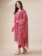 Embroidered Kurta With Pant And Dupatta Set, Multicolor - Hiral Fashion - Distacart