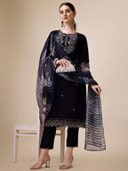 Hand Embroidered Kurta With Pant And Organza Printed Dupatta Set, Multicolor - Hiral Fashion