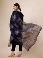Hand Embroidered Kurta With Pant And Organza Printed Dupatta Set, Multicolor - Hiral Fashion