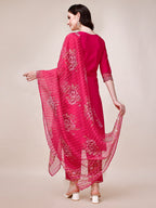 Embroidered Kurta With Pant And Printed Organza Dupatta, Multicolor - Hiral Fashion