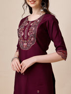 Hand Embroidered Kurta With Pant And Organza Printed Dupatta Set, Multicolor - Hiral Fashion