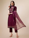 Hand Embroidered Kurta With Pant And Organza Printed Dupatta Set, Multicolor - Hiral Fashion