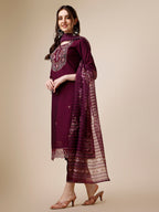 Hand Embroidered Kurta With Pant And Organza Printed Dupatta Set, Multicolor - Hiral Fashion
