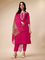 Hand Embroidered Kurta With Pant And Dupatta Set, Multicolor - Hiral Fashion - Distacart